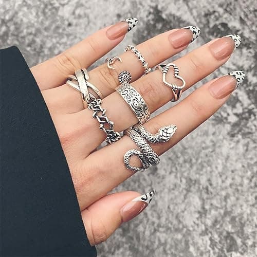 Hifot 29 Stück Y2K Ringe Set für Damen und Männer - Gothic Emo Silber, Punk Grunge Vintage - Herz, Schlange, Blume, Schmetterling, Yin Yang, Totenkopf, Frosch Accessoires Schmuck thumbnail 6