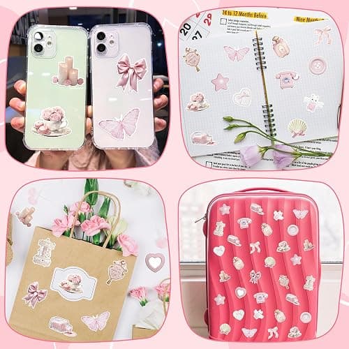 CNhoqc Pink Coquette Aesthetic Stickers - 1000pcs Realistic Coquette Aesthetic Sticker Rolls Waterproof Vinyl Reusable Laptop Sticker Book Scrapbook Water Bottle Page Activity Pad Birthday Party Favor thumbnail 6