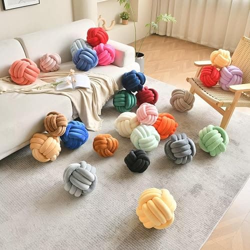 LUSJNGE Decorative Throw Knot Pillow Ball for Home Chair Sofa Couch Bed Aesthetic Round Velvet Knotted Pillow Cushion (Pink, 8 inches) thumbnail 6
