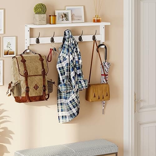 AMBIRD Coat Rack Wall Mount with Shelf, 28.9 Inches Coat Hooks Wall Mounted with 5 Hooks, Hat Wall Hooks for Hanging in Entryway, Living Room, Bathroom, Bedroom (White, 28.9 * 4.5 inches) thumbnail 5