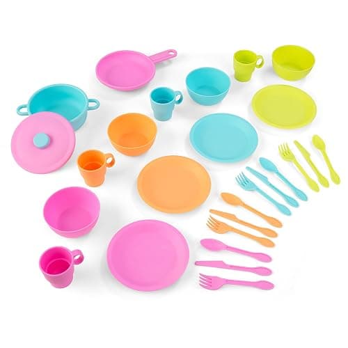 KidKraft 27-Piece Bright Cookware Set, Plastic Dishes and Utensils for Play Kitchens - Image 1