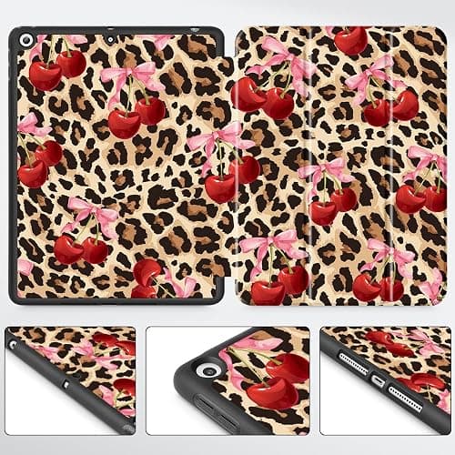 May ChenCase for iPad 10.2 Inch 2021 2020 2019 iPad 9th/8th/7th Generation with Pencil Holder, Slim Stand Protective Case with Soft TPU Back, Auto Sleep/Wake Cover, Cherry & Cheetah thumbnail 6
