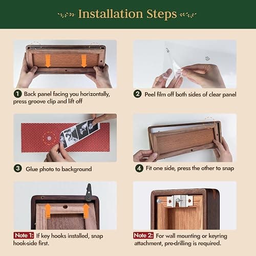 Janaden 2 PCS Photo Booth Frames with 3 Vintage Mats for Wall & Desktop | 11.3x3.5in Wood Photo Strip Frame, Photobooth Holder with Stand and Key Holder Hangers (Drilling Needed,Tool Not Included) thumbnail 3