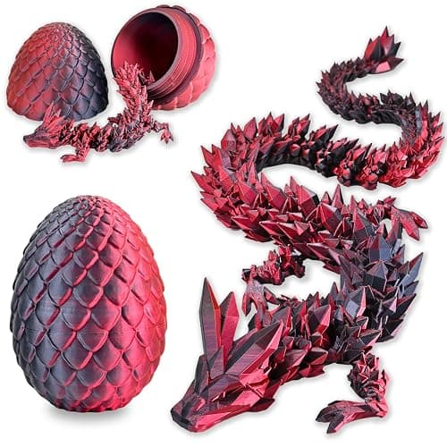 LOCYFENS 3D Printed Dragon Eggs with Dragon Inside, Articulated 3D Dragon Toys with 3D Dragon Eggs, Crystal Dragon Black Red - Image 1