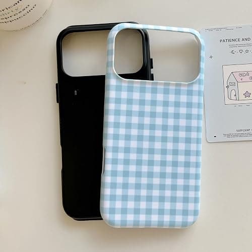 ZUDIISO Gingham Case for iPhone 17 Pro Max, Cute Checkered Aesthetic Pattern, Slim Protective Soft TPU Shockproof Bumper Cover for Women Girls - Blue Classic Retro Plaid (Blue, for iPhone 17 Pro Max) thumbnail 7