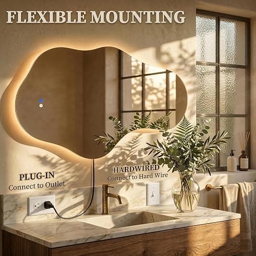 Irregular LED Bathroom Mirror with Lights, Backlit Vanity Mirror for Wall | Asymmetrical Wall Mirror, 3 Color Dimmable, Smart Anti-Fog, Wavy Decorative Mirror for Bathroom, Entryway(22″ x 36″, 1 Pack) thumbnail 3