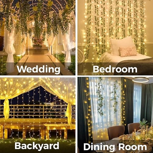 suddus Curtain Lights for Bedroom, 200 Led Hanging String Light Outdoor, Fairy Curtain Lights Indoor for Christmas, Dorm, Wall, Backdrop, Window, Wedding, Party, Birthday Decor, Warm White thumbnail 3