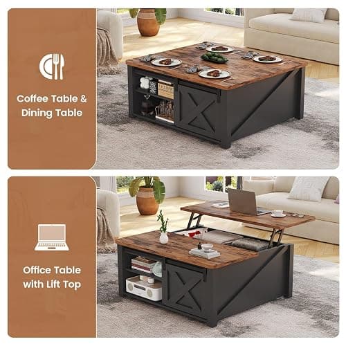 SEDETA 31.5" Lift Top Coffee Table with Storage, Square Coffee Tables for Living Room, Farmhouse Coffee Table with Large Hidden Storage Compartment and Adjustable Shelves, Black thumbnail 4