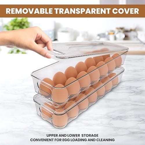 Utopia Home Egg Container With Lid and Handle for Refrigerator Organization- Pack of 2 - Clear Stackable Egg Holder for Kitchen or Pantry Organizers and Storage thumbnail 7