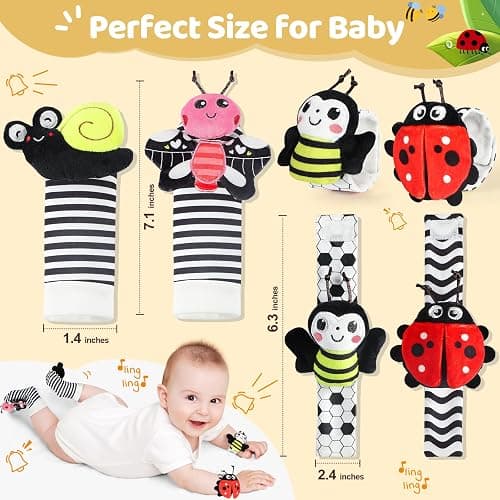URMYWO Wrist Rattles for Baby - Rattle Socks - Foot Finder Set - High Contrast Black and White Baby Toys for 0-12 Months Infant - Newborn Essentials - Sensery Toys for Boys and Girls as Shower Gifts thumbnail 2