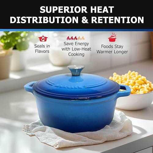 Mueller 6qt Enameled Cast Iron Dutch Oven, Heavy-Duty Casserole and Braiser Pan with Lid and Knob, Safe for All Cooktops, Aqua Blue thumbnail 5
