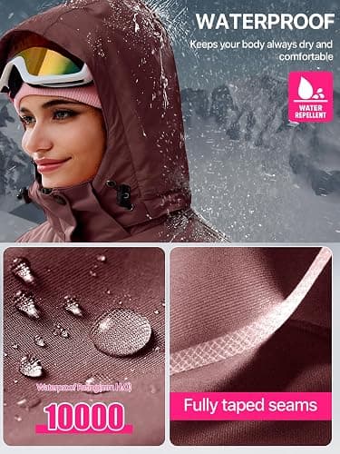 FREE SOLDIER Damen Winterjacke Wasserdicht Atmungsaktiv Warme Fleece Gefütterte Ski Jacke Outdoor Winterregenjacke mit Kapuze und Vollständig Versiegelte Nähte thumbnail 3