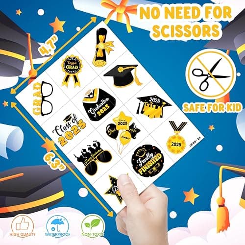 120 PCS Happy Graduation Grad Congrats Pre-Cut Temporary Tattoos for Kids | Super Cute Themed Birthday Party Favors, Supplies, Decorations, Fake Tattoo Stickers, School Rewards & Gifts Boys & Girls thumbnail 4