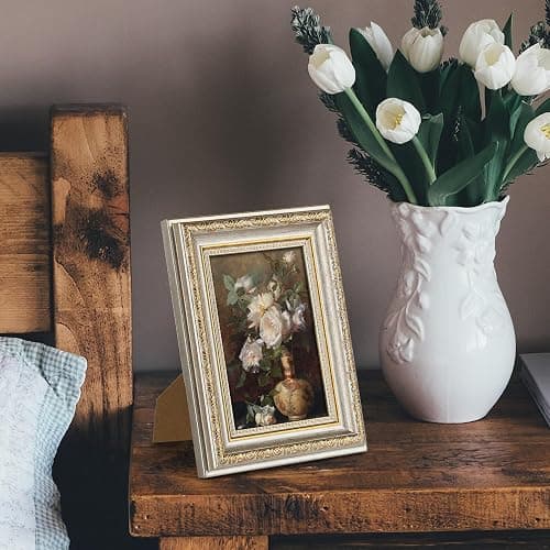 upsimples 5x7 Picture Frame with Real Glass, Ornate Vintage 5 x 7 Photo Frames for Wall Decor or Tabletop Display, White and Gold, 2 Pack thumbnail 2