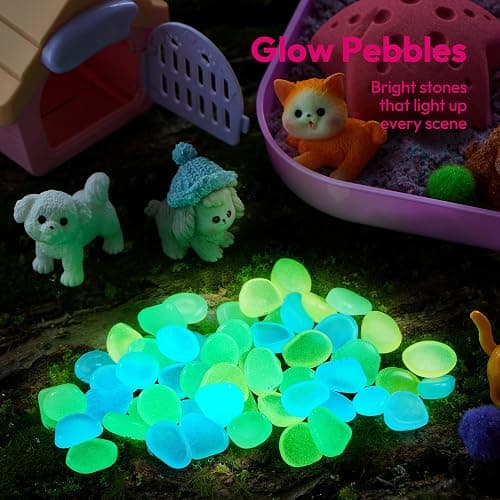 Klever Kits Cute Pet Sensory Bin for Toddlers with Glow in The Dark Stones, Sandbox with Lid Dual-Color Sand, Preschool Learning Activities Gifts for Boys Girls Age 3+ thumbnail 3