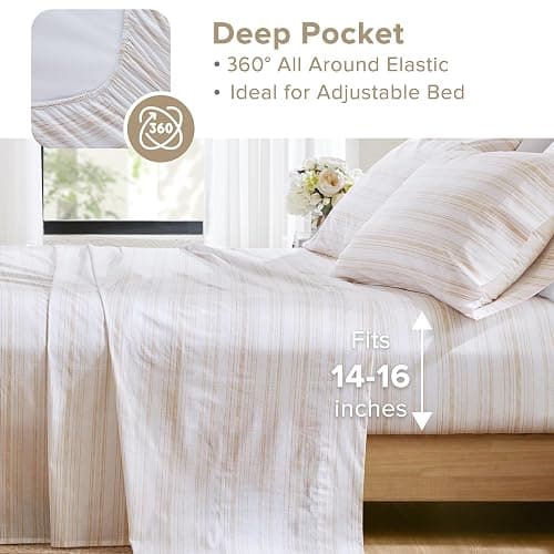 Comfort Spaces 100% Cotton Sheets King, Breathable, Naturally Cool Cotton Sheets, Cotton Bed Sheets with 14" Elastic Pocket Fits up to 16" Mattress, All Seasons Sheet Set, Good Vibes Taupe 4 Piece thumbnail 5