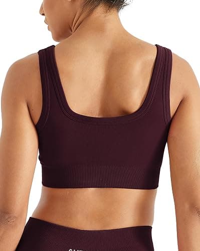 AUROLA Power Womens Square Back Basic Sports Bra - Square Neck Padded Low Impact Yoga Bra Workout Crop Top thumbnail 2