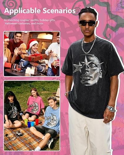 AugYew Men's Graphic Tees Shirt Unisex Cotton Oversized T-Shirt Short Sleeve Vintage Streetwear Casual Tee Top thumbnail 5