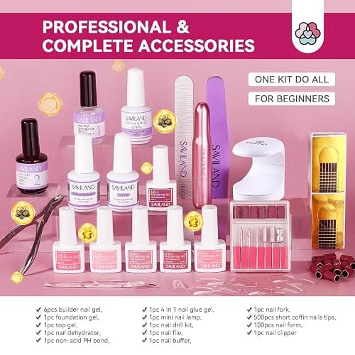 Saviland All-In-1 Nail Builder Gels Kit: 6 Classic Colors Builder NailGel With Drill Mini Nail Lamp Nail Glue Gel Base Top Coat, Hard Gel for Nail Extension Builder Gels for Nails Starter Kits thumbnail 2