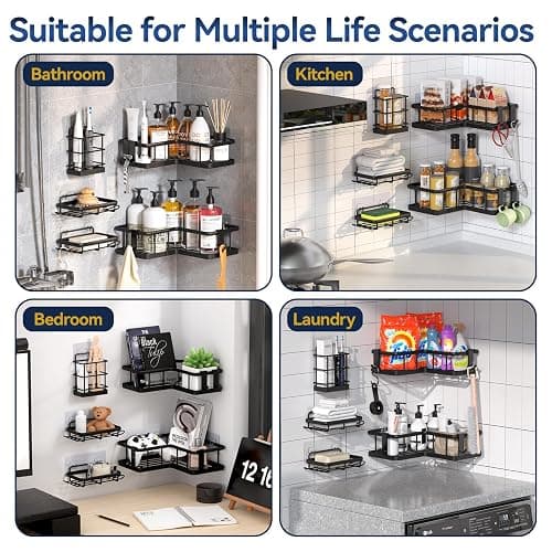 YASONIC Shower Caddy Corner, 5-Pack Shower Caddy Organizer with 4 Removable Hooks and Soap Holder, Rustproof Shower Shelves for No Drilling Large Shower Organizer Corner - Black - Black - 5pack thumbnail 9