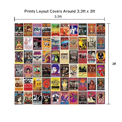 WOONKIT 60 PC Vintage Rock Band Posters, 70s 80s 90s Retro Concert Prints, Bedroom Wall Art, Album Cover Collage, 4x6 Inch (Set of 60) thumbnail 3