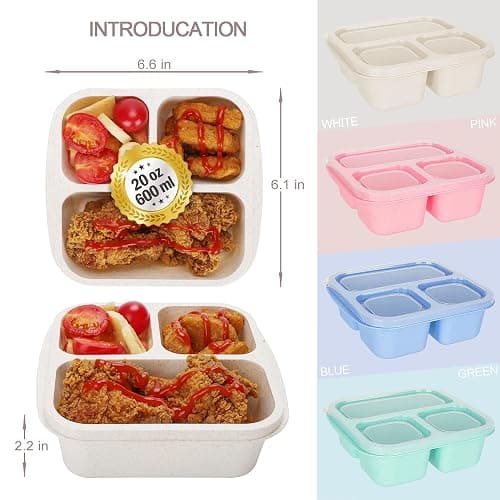 Bento Box For Kids, 4 Pack 3 Compartments Meal Prep Containers Reusable Lunch Containers, Food Storage Containers With Lids, Stackable Snack Boxes for School, Work, and Travel thumbnail 3