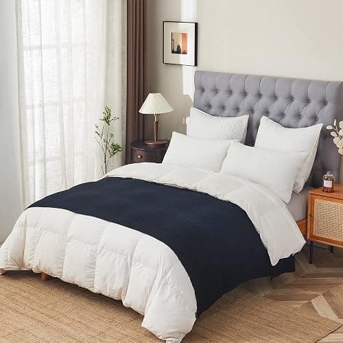 Longhui bedding Dark Navy Blue Knitted Throw Blanket for Couch, Soft, Cozy Machine Washable 100% Cotton Sofa Knit Blankets, Heavy 4.0lb Weight, 60 x 80 Inches, Dark Navy Blue Color. thumbnail 7
