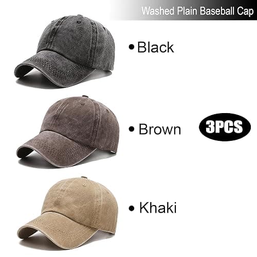 3 Pack Washed Plain Vintage Baseball Cap Cotton Adjustable Twill Bulk Low Profile Classic Dad Hat for Men/Women thumbnail 4