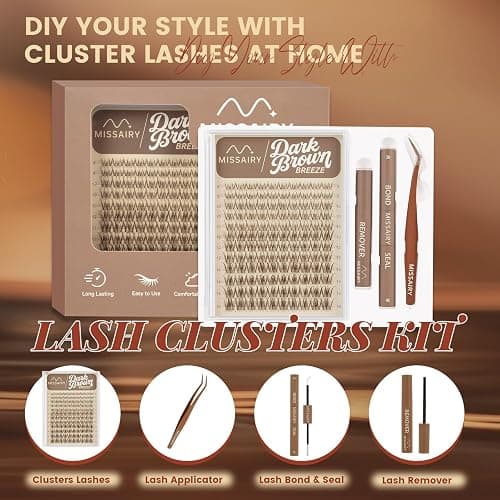 MissAiry Spider Breeze Lash Clusters Kit, Dark Brown Wispy Natural Eyelash Clusters DD Curly Lashes Cluster 8-16mm Cluster Eyelash Extensions Individual Lashes with Invisible Band for DIY at Home thumbnail 2