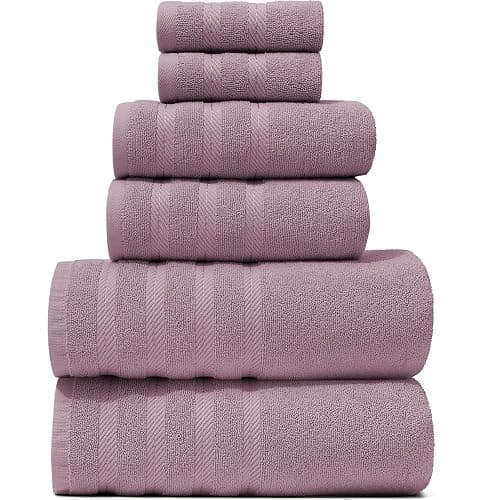 Hearth & Harbor Bath Towels for Bathroom - 100% Ring Spun Cotton Luxury Bathroom Towels - Soft & Highly Absorbent Bath Towels Set, 6 Piece Set, Dusty Purple - Image 1