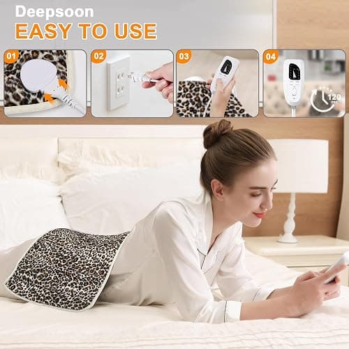 Deepsoon Heating Pad,Electric Heating Pads for Back,Neck,Abdomen,Moist Heating Pad for Shoulder,Knee,Arms,Legs,Dry/Moist Heat & Auto Shut Off,Birthday Gifts for Men and Women,Leopard Print,24x12 Inch thumbnail 3
