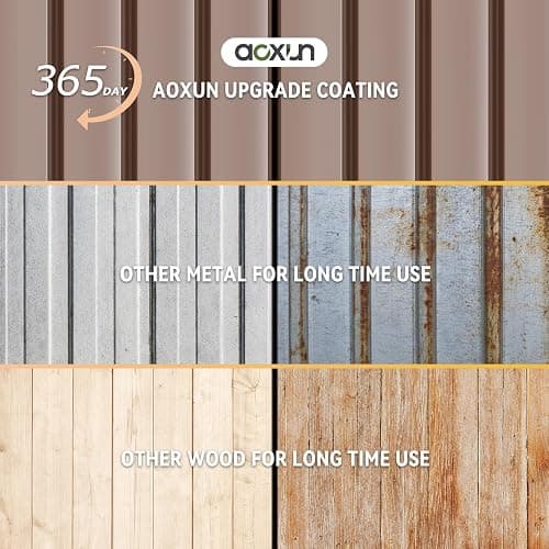 Aoxun 7.4x5.3FT Shed with Floor Galvanized Steel Outdoor Storage Shed Metal Garden Shed with Double Doors, 15mm Moisture-Proof Floor & Ventilation, Sloped Roof for Bike/Generator/Tool Storage (Brown) thumbnail 5