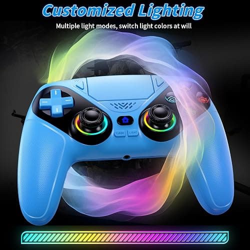 Dinosoo RGB Wireless Controller for PS5/PlayStation 5 PC, Bluetooth Controller with Turbo, Macro, Dynamic Vibration, 6-Axis Motion Control, 3.5mm Audio Jack, 1000mAh Battery, Speaker - Blue thumbnail 2
