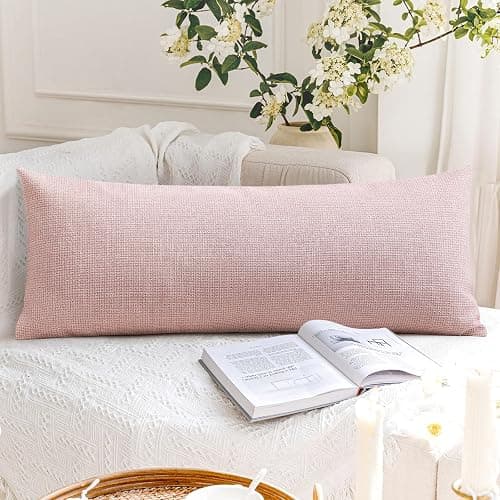 OTOSTAR Linen Throw Pillow Cover Set of 1 Decorative Long Lumbar Pillowcase Rectangle Cushion Cover 14x36 Inch for Home Decor Sofa Bedroom Car 35 x 90CM Pink thumbnail 5