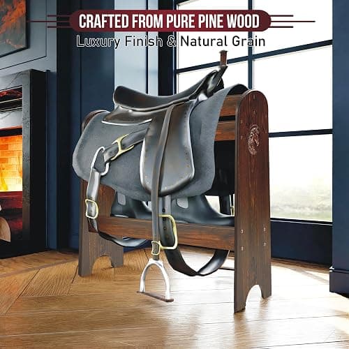 HOTCAN Pine Wood Saddle Rack – Ideal Saddle Stand for Western Horse Gear and Horse Tack Organizers, Suitable for Displaying Trophy Tack at Home - Walnut thumbnail 3
