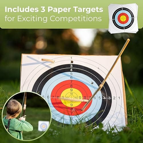 BOWRILLA® Wooden Bow and Arrow for Kids with 10 Arrows, Quiver, 3 Targets & Storage Bag | Kids Bow and Arrow Set for Right- and Left-Handers | Indoor and Outdoor Toys for Children Boys & Girls thumbnail 7