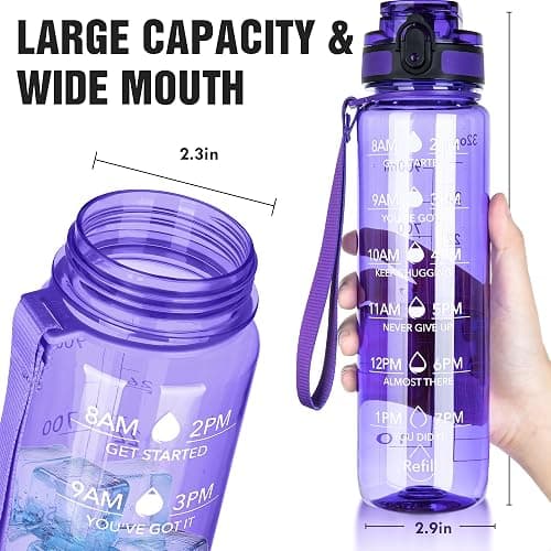 OLDLEY Water Bottle, 32oz Motivational Sports Water Bottle with Time Marker - Times to Drink - Tritan, BPA Free, Wide Mouth Leakproof,Deep Purple thumbnail 7