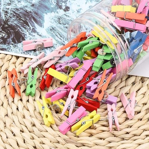 100Pcs Push Pin with Wooden Clips Tacks for Cork Board Artwork for Bulletin Board Crafts Arts Projects Photo Supplies(Colorful) thumbnail 7