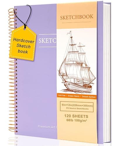 Yoment 9"x12" Hardcover Sketchbook for Drawing，120 Sheets，100GSM | Purple,Spiral Bound Sketch Pad Premium Art Sketchbook Artistic Drawing Paper Pad for Kids Adults Beginners Artists - Image 1