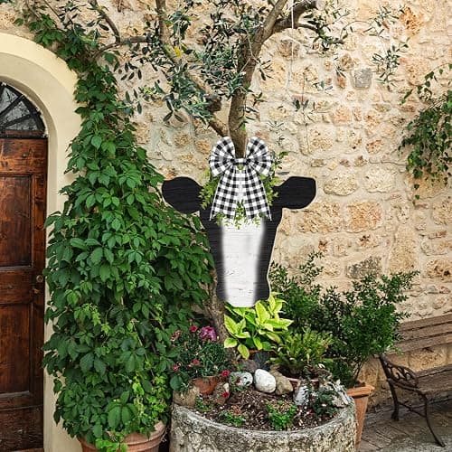 Weysat Cow Head Wood Cutout Door Hanger Unfinished Wood Cow Head Pieces Country Farm Blank Slice with Ribbon and Twine for DIY Crafts Door Hanger 12 Inch(4 Pieces) thumbnail 6