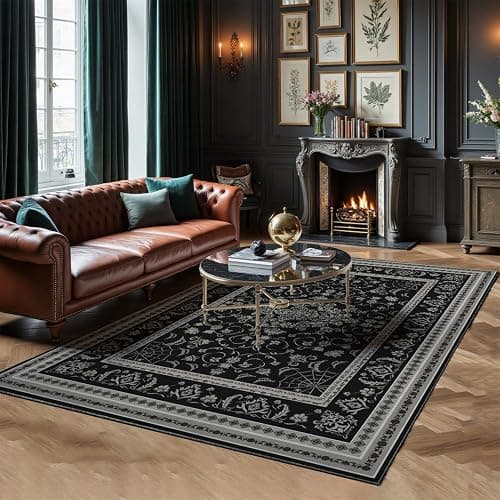 Gothic Spider & Fangs Area Rug 8x10 - Black Luxury Carpet with Intricate Web and Skull Designs, Soft Machine Washable Non-Slip Rug for Dark Academia, Vampire Themed Bedroom, Living Room. - Image 1