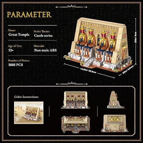 SpblastB Temple Building Set for Adults, Egyptian Architecture Building Blocks with Hidden Mechanisms, Famous Landmark Collection Home Décor Model Building Kit, 2666Pcs thumbnail 5