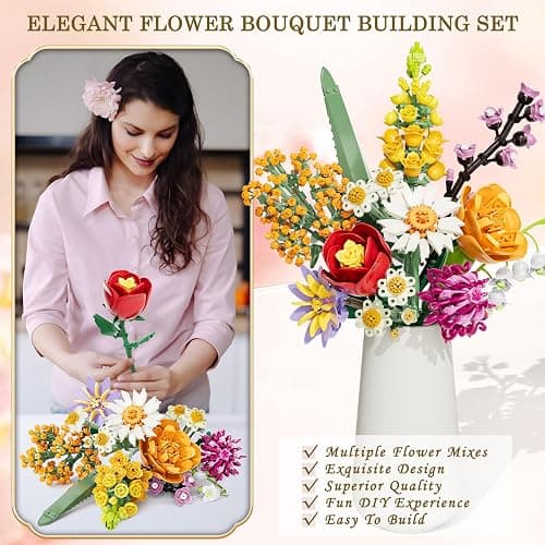 Flowers Bouquet Building Set, 1070PCS Wildflower Botanical Collection, Artificial Plant Flower Kit Toy for Adults Kids Women Her, Home Decor Gift for Birthday, Christmas (No Vase) thumbnail 3
