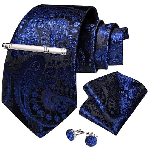 DiBanGu Silk Floral Ties for Men Woven Paisley Necktie and Tie Clip Handkerchief Cufflinks Set for Party Wedding thumbnail 3