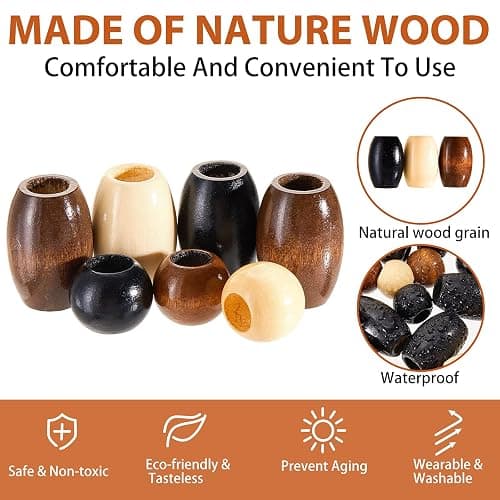 WILLBOND 130 Pieces Macrame Wooden Beads Loose Beads with 10 mm Large Hole for Macrame Making Kits Supplies Jewelry Making Hair DIY Craft Handmade Decor(Wood Color,Classic) thumbnail 4