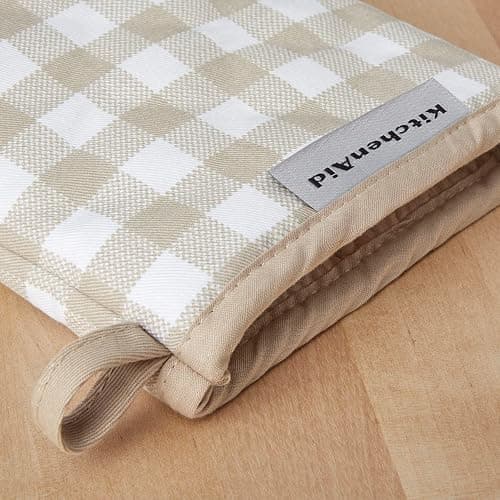 KitchenAid Gingham Mini Oven Mitt 2-Pack Set, Milkshake Tan, 5.5"x8" thumbnail 3