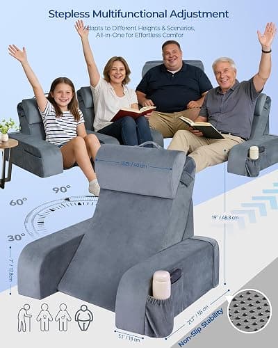 Reading Pillow with 30-90° Stepless Adjustable Angle & Height, 2 in 1 Back Wedge Pillow for Bed Sitting up with Detachable Arms Rest, Backrest Pillow for Reading/Gaming/Working in Bed or Couch, Medium thumbnail 2