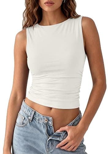 SUUKSESS Women Double Lined Going Out Basic Tank Tops Ruched Summer T Shirts - Image 1