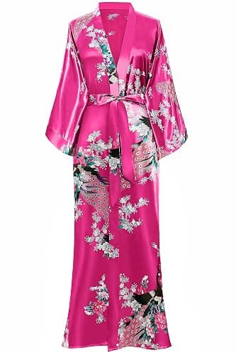 BABEYOND Women's Kimono Robe Long Robes with Peacock and Blossoms Printed Kimono Nightgown 53 inches Long - Image 1