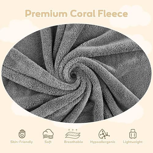 UNIMADE Hooded Towel for Newborn, 4 Pack Soft Coral Fleece Baby Towels, Ultra Absorbent Bath Cloths Bulk for Infants, Toddlers, Newborn Essential- 30 x 30 inch - Grey - Grey thumbnail 3